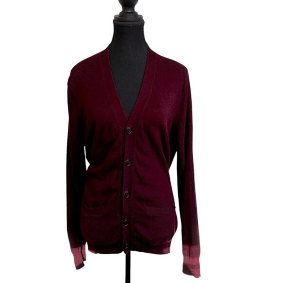 J. Crew Women Burgundy Cardigan Sweater Medium Button Up Grandpa Pockets - Picture 1 of 8